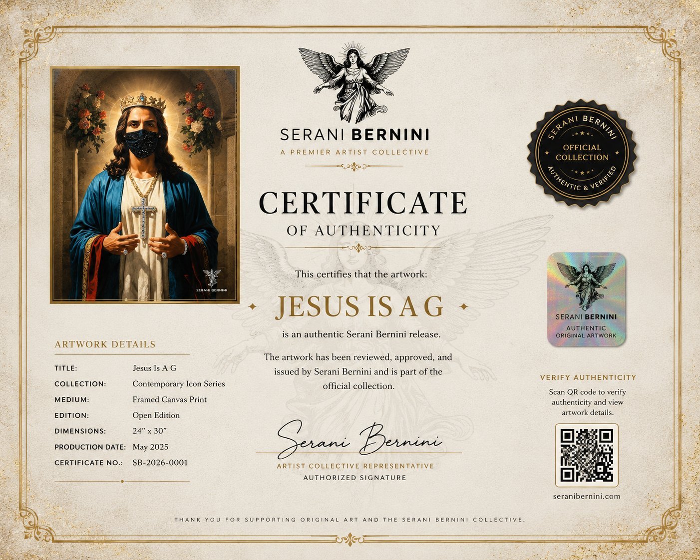 Serani Bernini Certificate of Authenticity